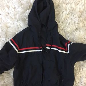 brandy melville dark blue striped zip up jacket.
